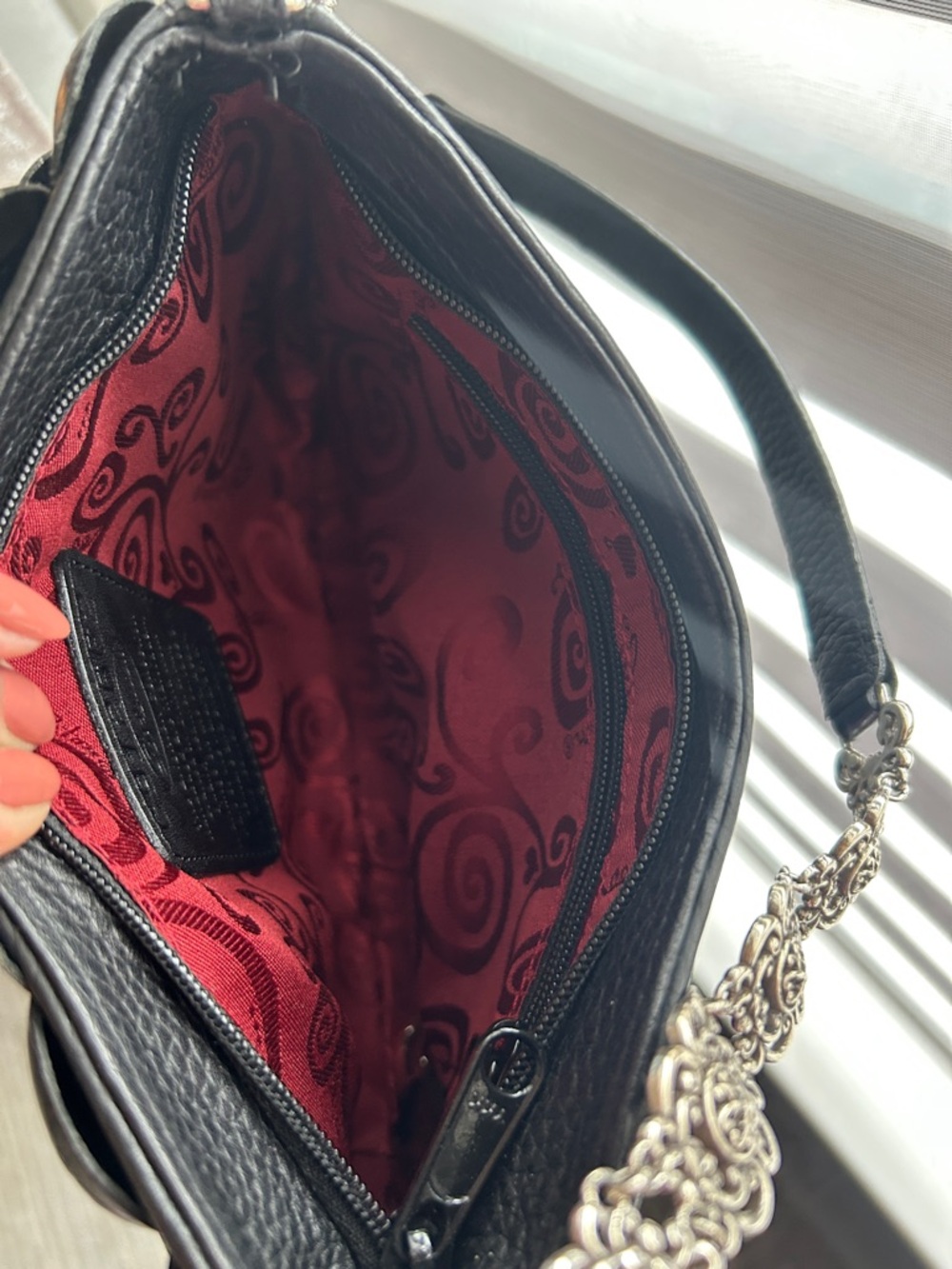 Brighton Black Braided Shoulder Bag with Silver Chain & Heart Charm - Picture 3 of 8